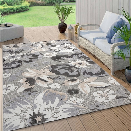 World Rug Gallery Contemporary Floral Indoor/Outdoor Area Rug 7'10" x 10' Gray 5566GRAY8X10